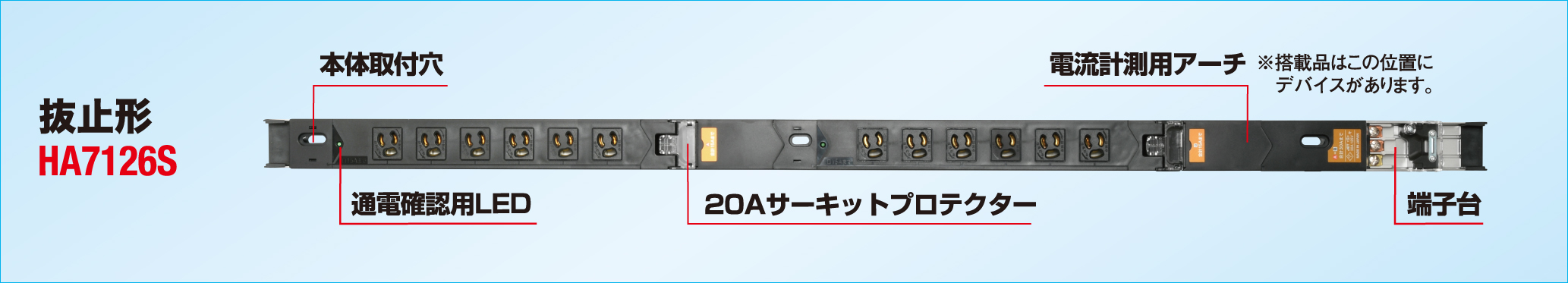 アメリカン電機　接地形2P 30A 250V　0Uコンセントバー 30A入力 IEC C-13×8ヶ口   IEC C-19×4ヶ口　HA9126LVS - 30